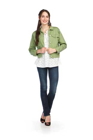 JT-14778 - DENIM STRETCH JACKET - Colors: BLUSH, BEIGE, GREEN, MUSTARD, RED, WHITE - Available Sizes:XS-XXL - Catalog Page:66 